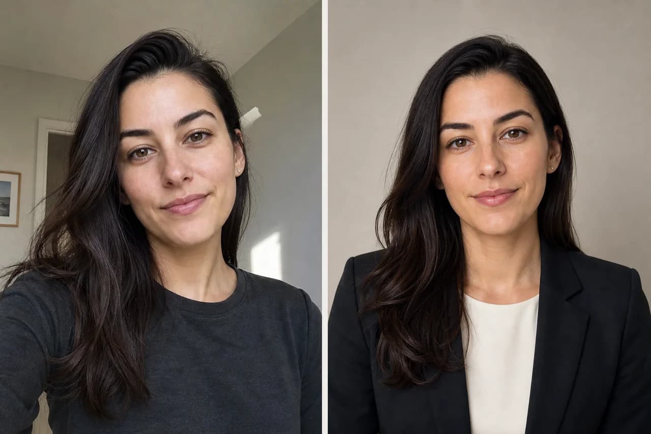 The same person before and after creating a professional CV headshot